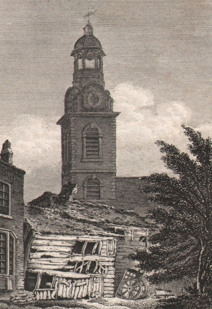 Christ Church, Black Friars, London. Antique engraved print 1817 old